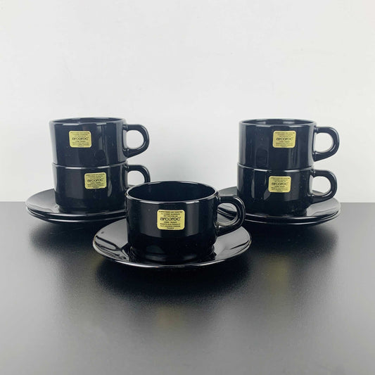Arcoroc France Black Espresso Cup and Saucer Set