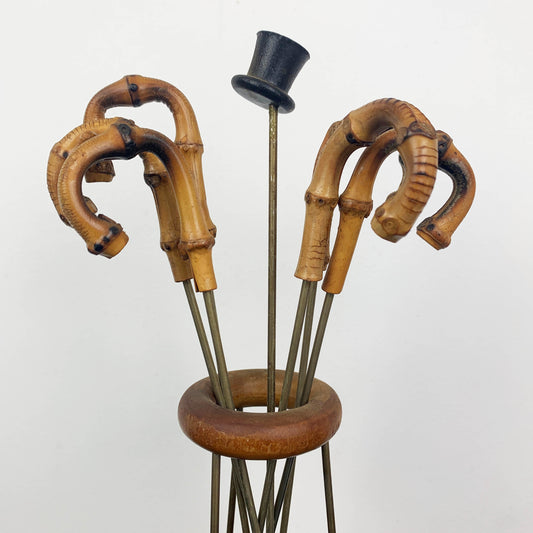 Mid Century Top Hat & Cane Cocktail Stirrer Set