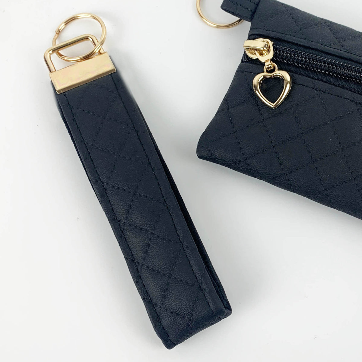 Black Quilted Faux Leather Coin Purse & Wristlet: Matching Set or Individual