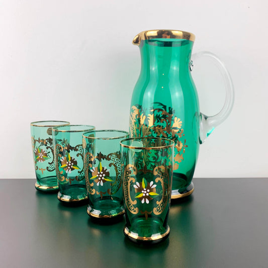 Bohemia Glass Emerald Green and Gold Lemonade Set
