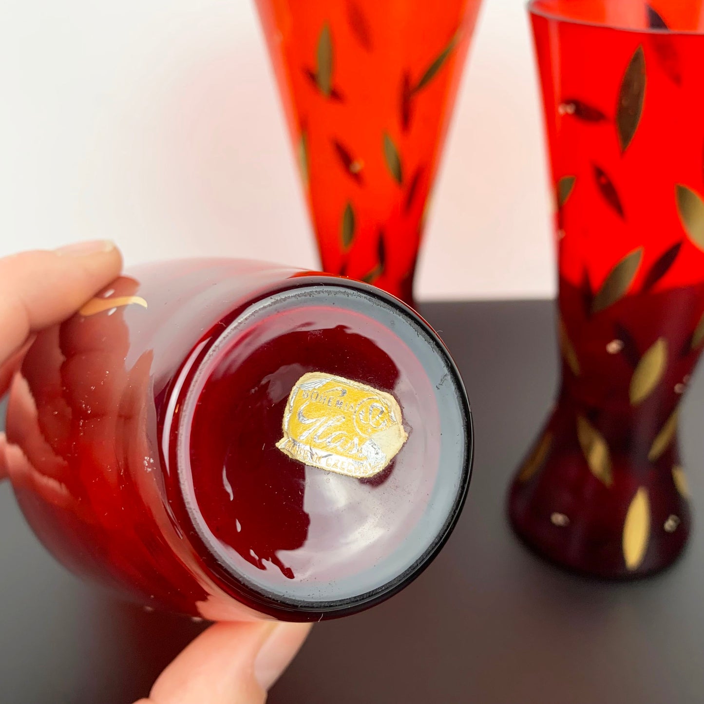 Bohemia Gold Gilded Glass Vase Trio