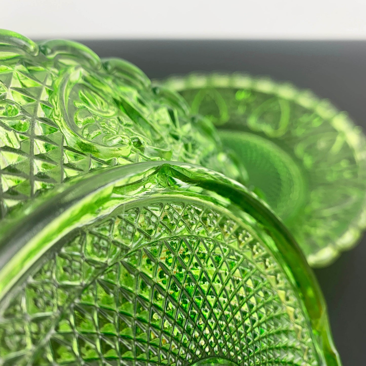 Lime Green Shallow Pressed Glass Bowls