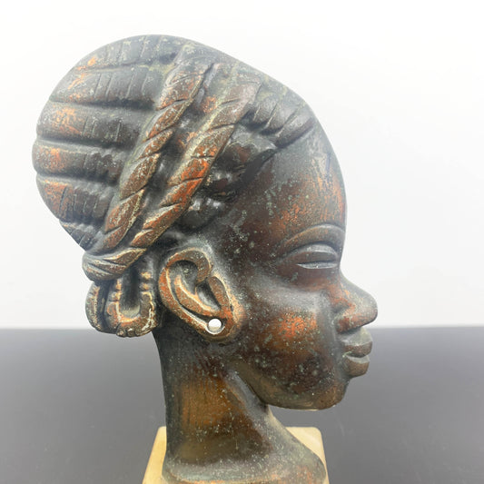 Vintage Copper Tribal-Style Female Head Sculpture