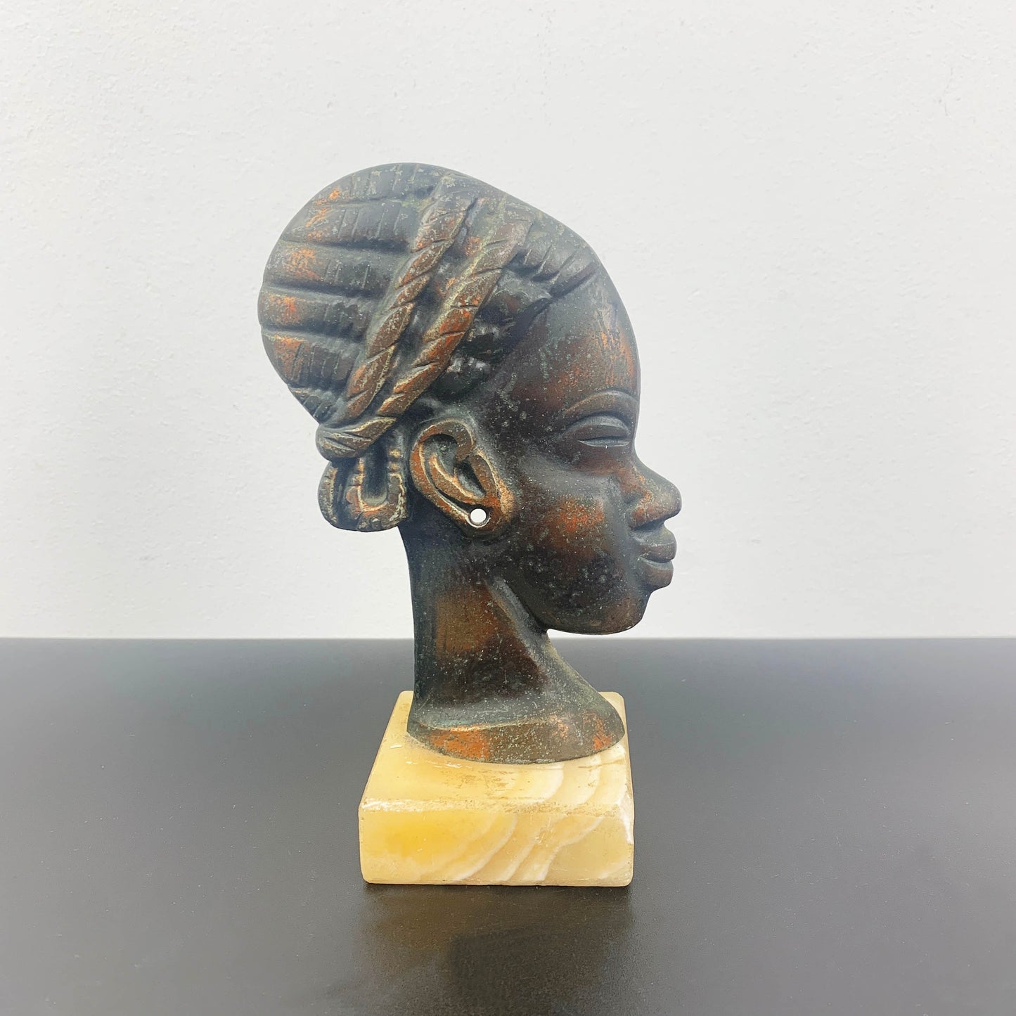Vintage Copper Tribal-Style Female Head Sculpture