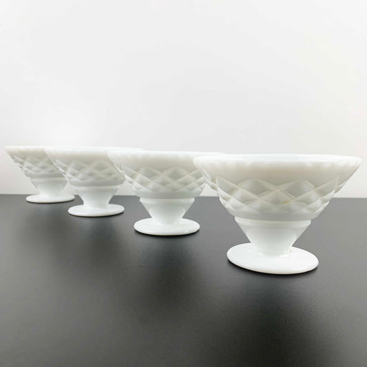 Crown Crystal Milk Glass Footed Dessert Bowl Set