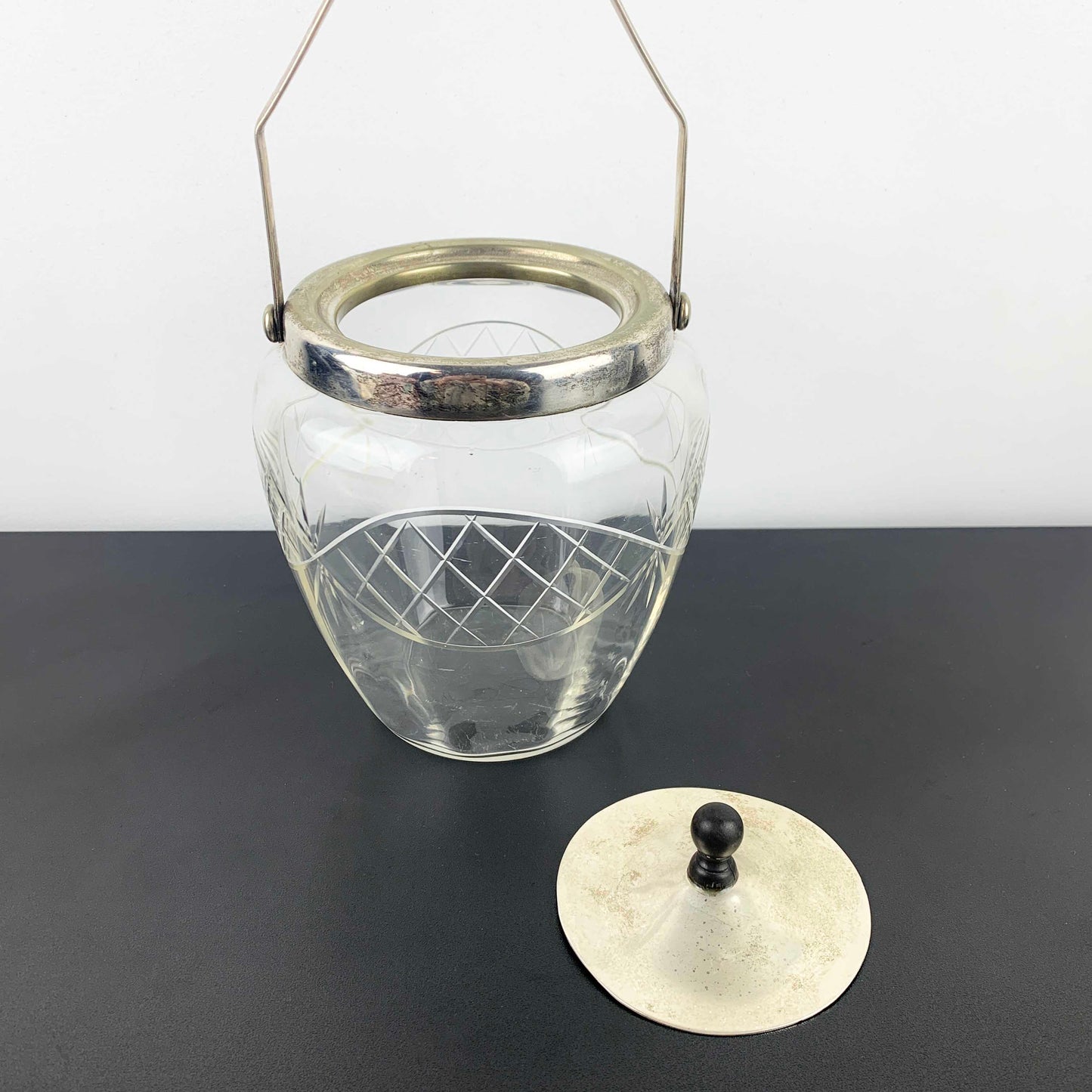 Antique Crystal Biscuit Barrel with Bakelite Knob