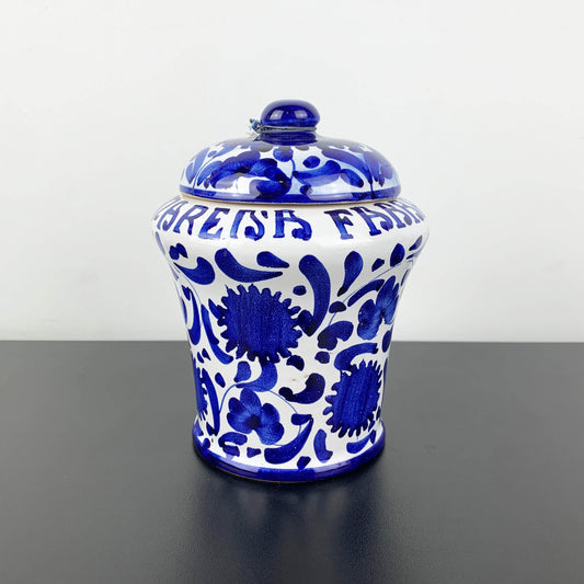 Fabbri Blue and White Hand Painted Ceramic Jar