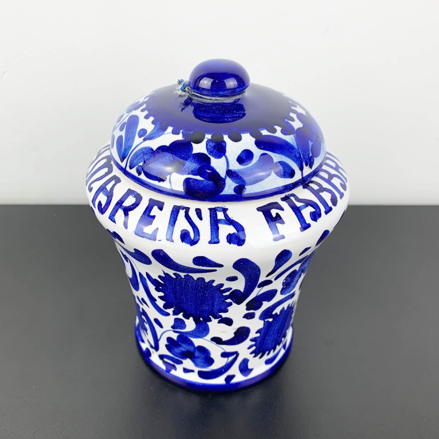 Fabbri Blue and White Hand Painted Ceramic Jar