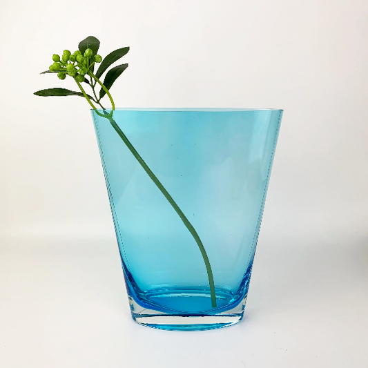 Azure Blue Elliptical Glass Vase