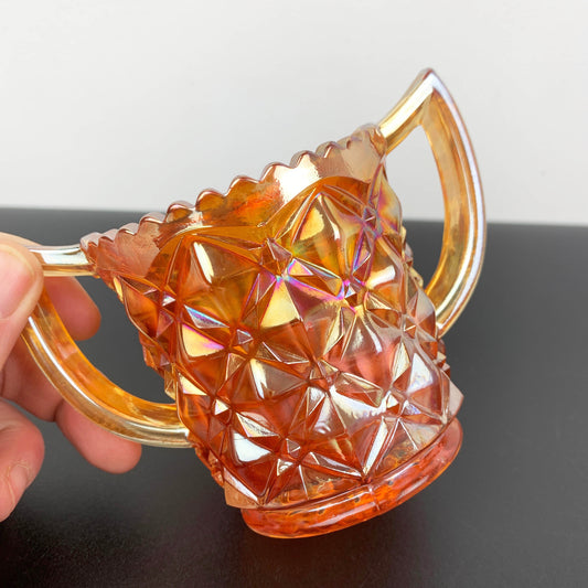 Marigold Carnival Glass Twin Handled Sugar Bowl