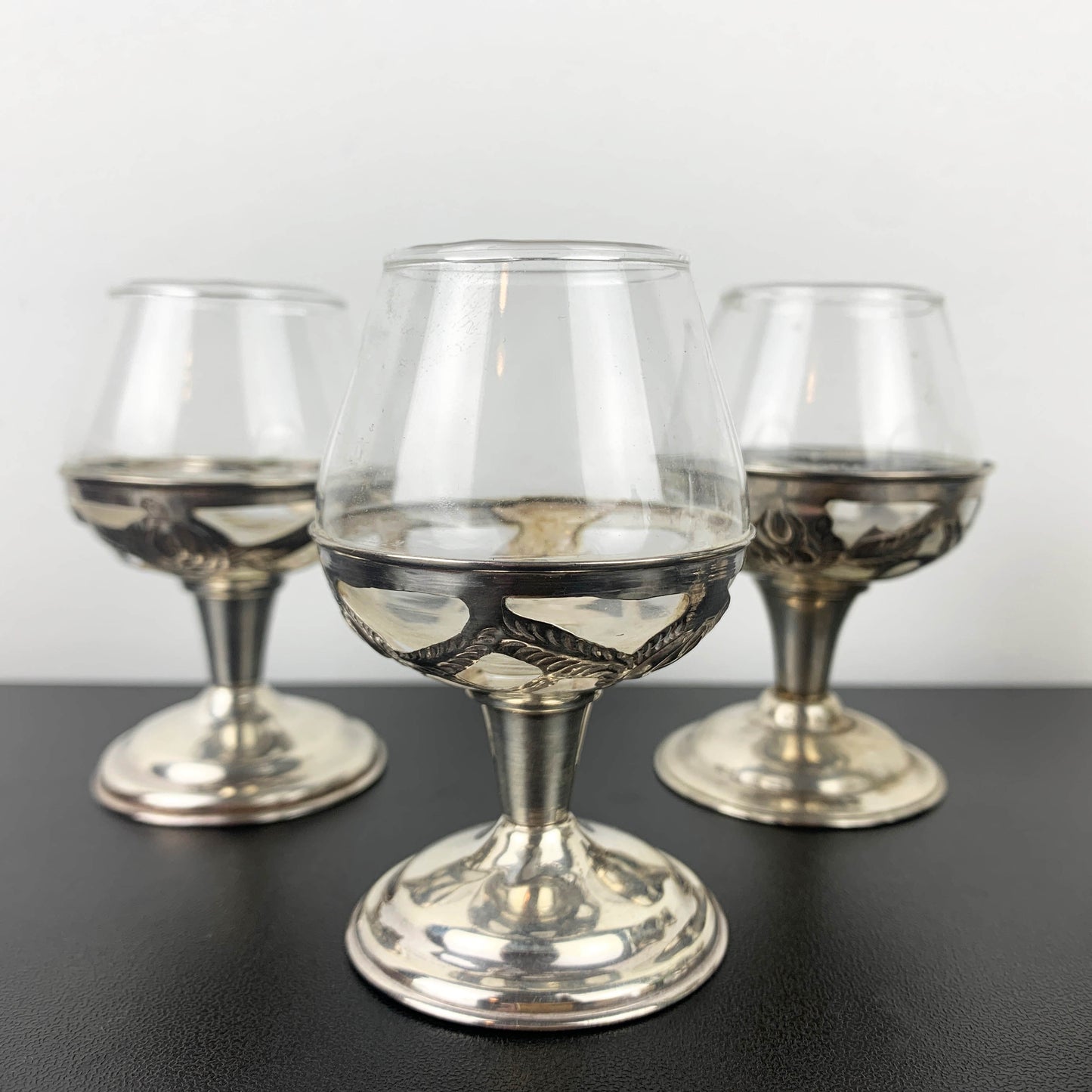 Mexican Sterling Silver 925 Miniature Stemmed Liqueur Glass Set