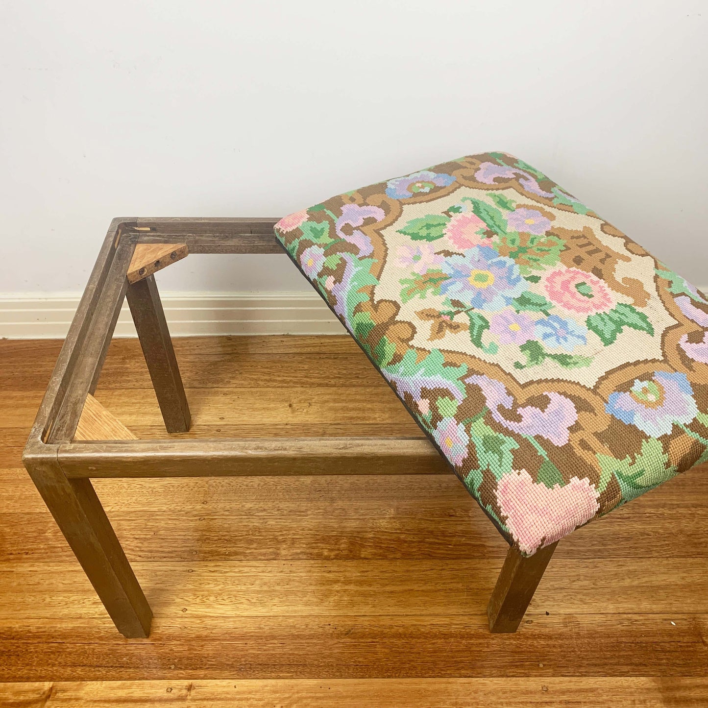 Vintage Needlepoint Vanity Stool