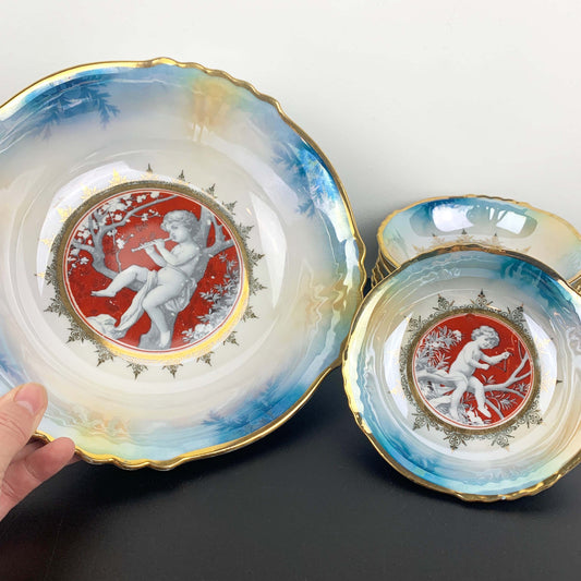 Silesia Porcelain Cherub Lustreware Dessert Bowl Set