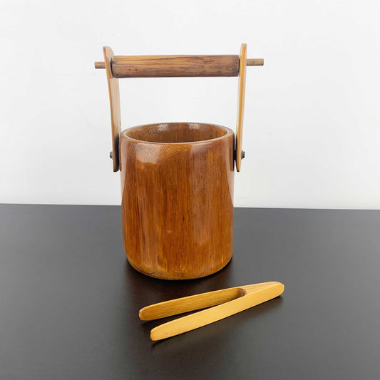Polished Timber Ice Bucket with Tongs