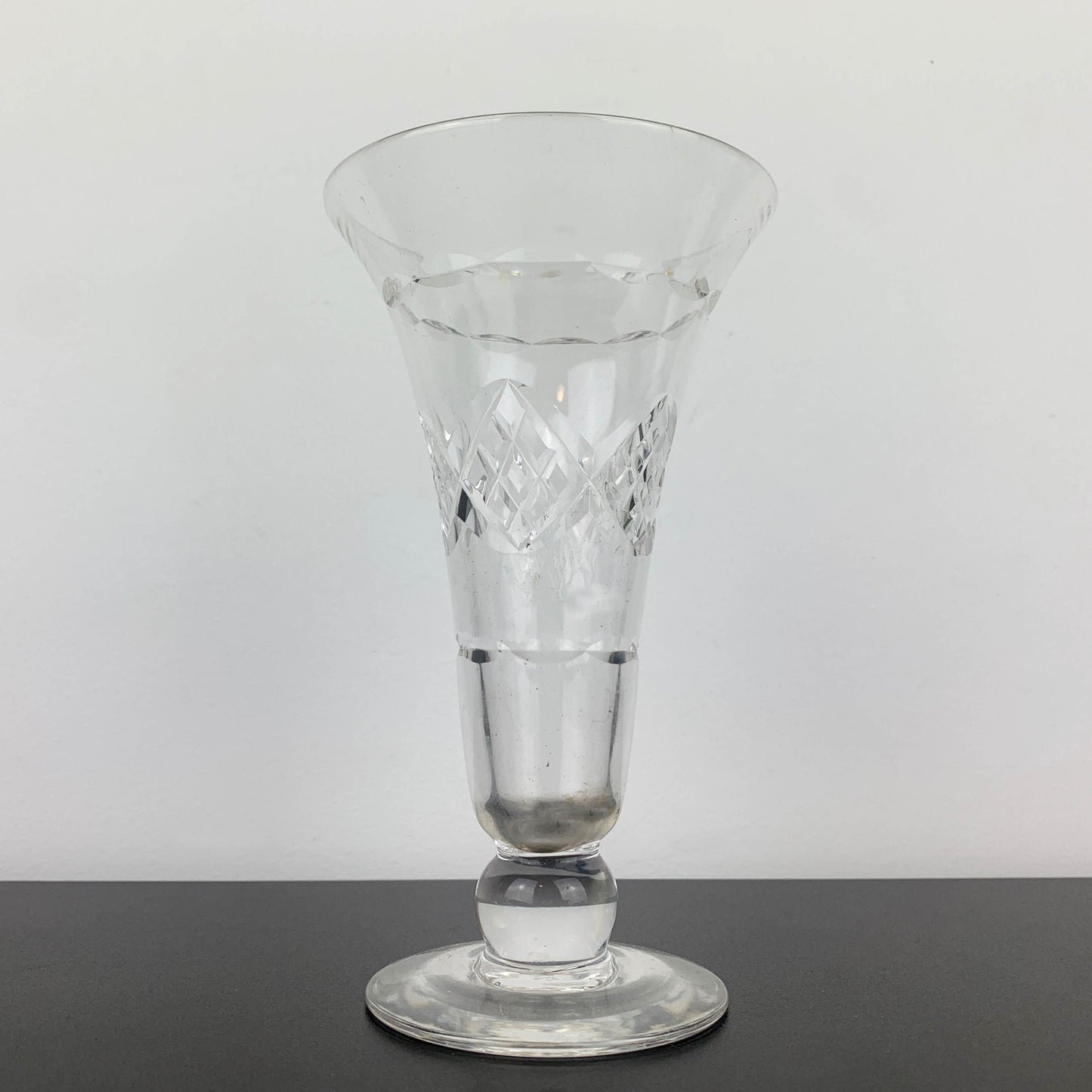 Stuart Crystal Diamond Banded Trumpet Vase