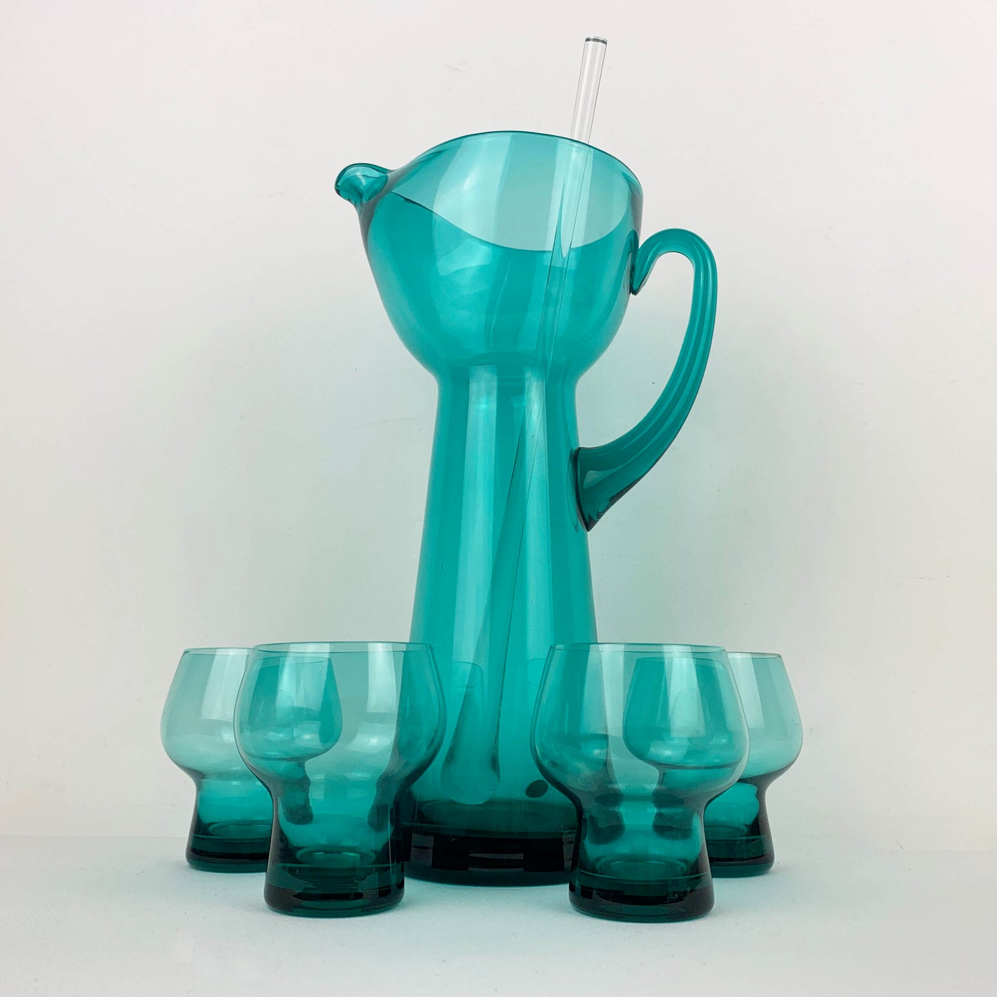 Teal Glass Cocktail Set with Stirrer