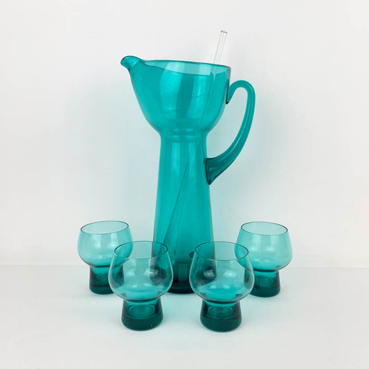 Teal Glass Cocktail Set with Stirrer