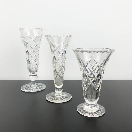 Diamond Cut Crystal Footed Trumpet Vase Set