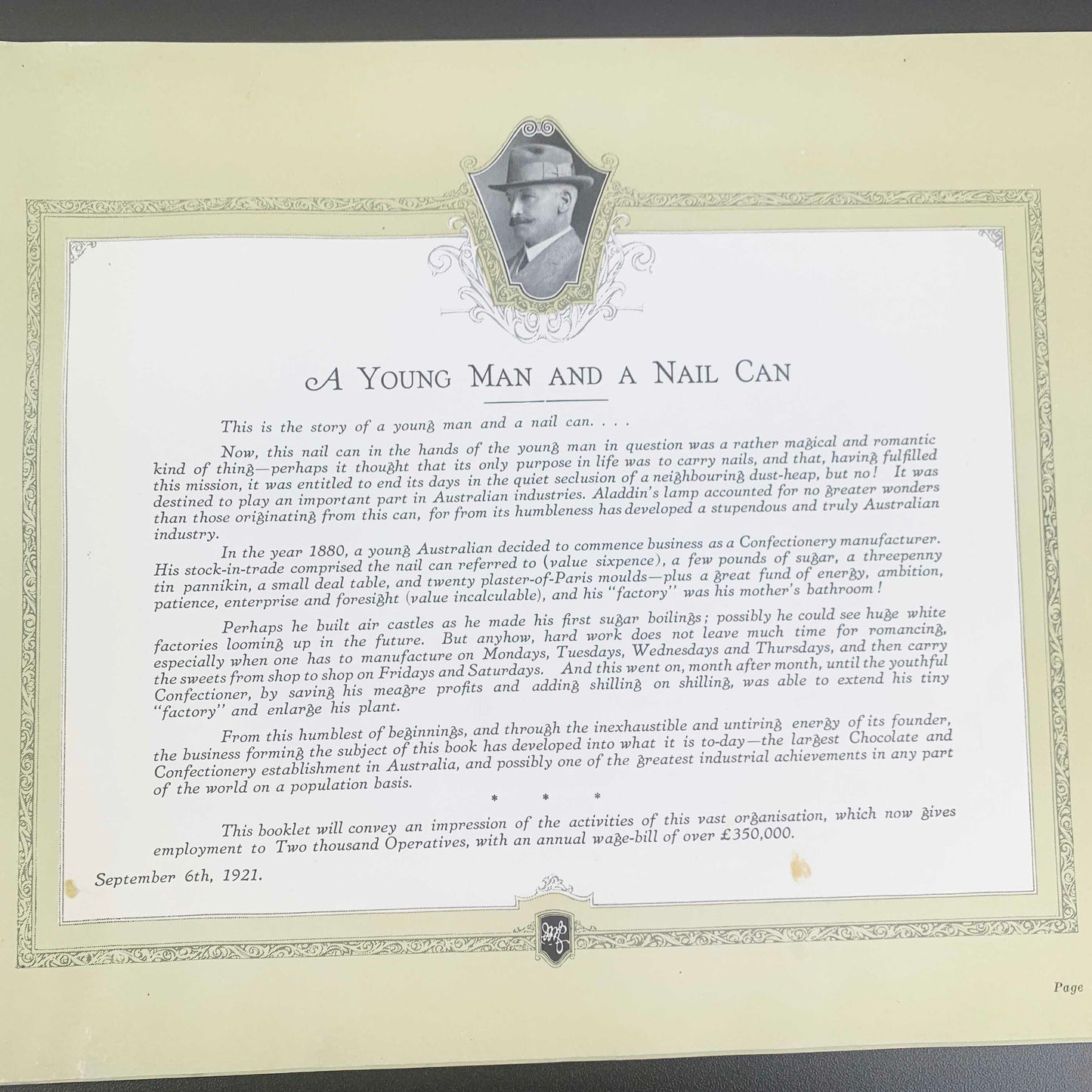 MacRobertson Original 1921 Industrial Pictorial 'A Young Man and a Nail Can'