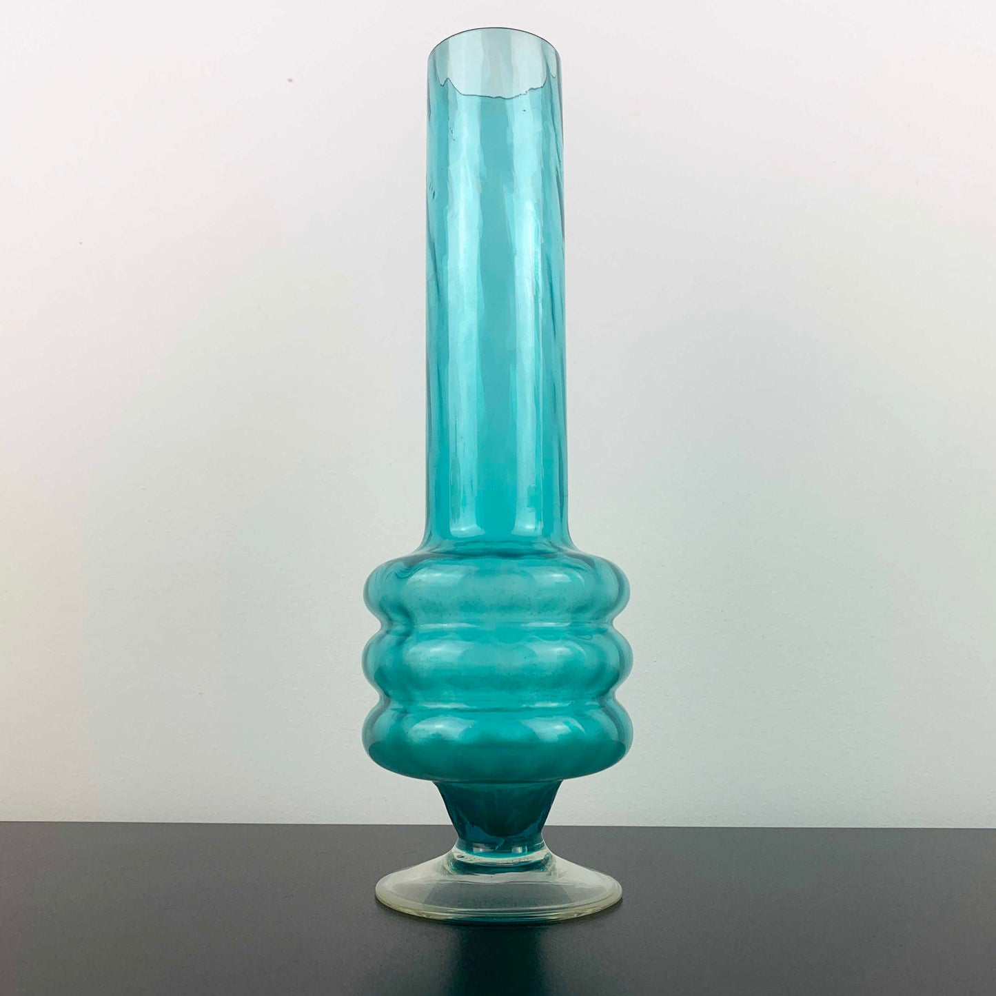 Mid Century Three Ring Stemmed Glass Vase