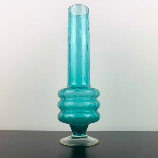 Mid Century Three Ring Stemmed Glass Vase