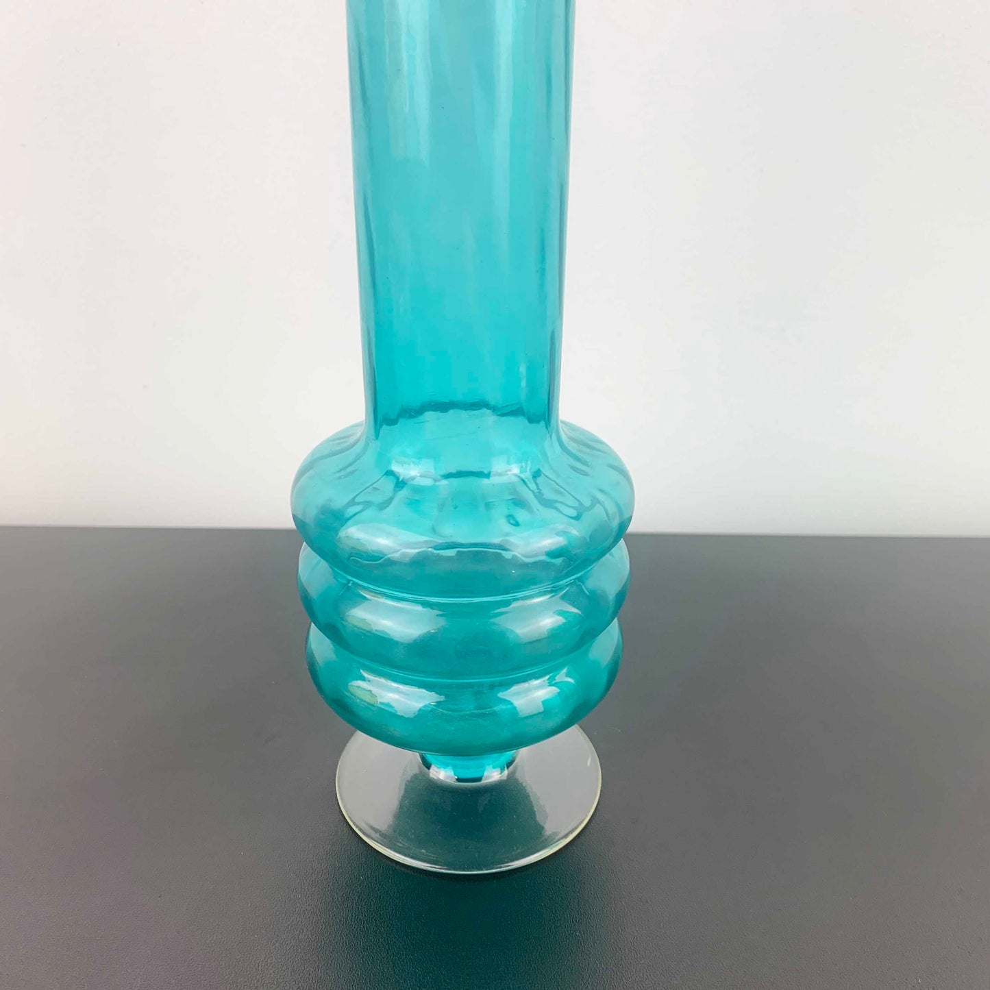 Mid Century Three Ring Stemmed Glass Vase