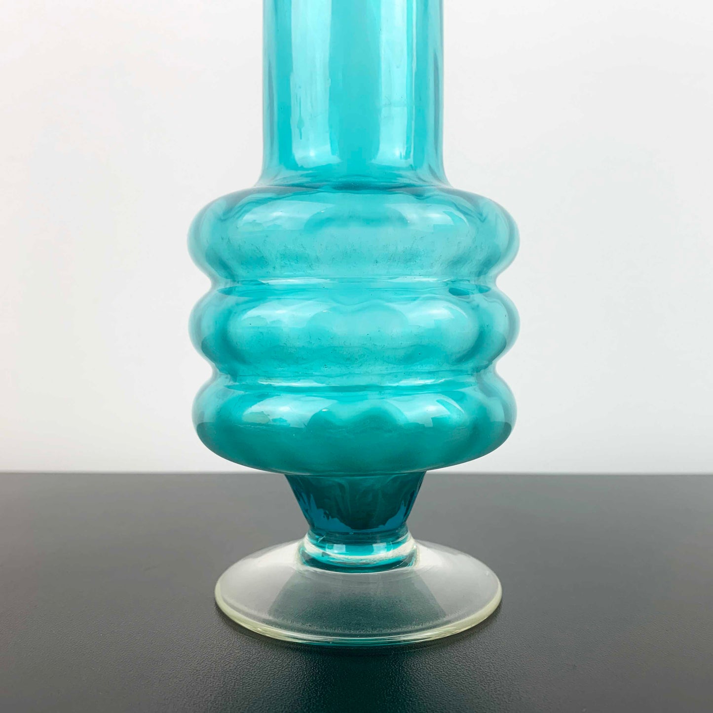 Mid Century Three Ring Stemmed Glass Vase
