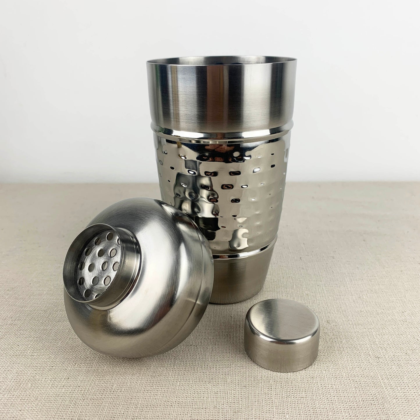 Silver cocktail shaker with hammered finish