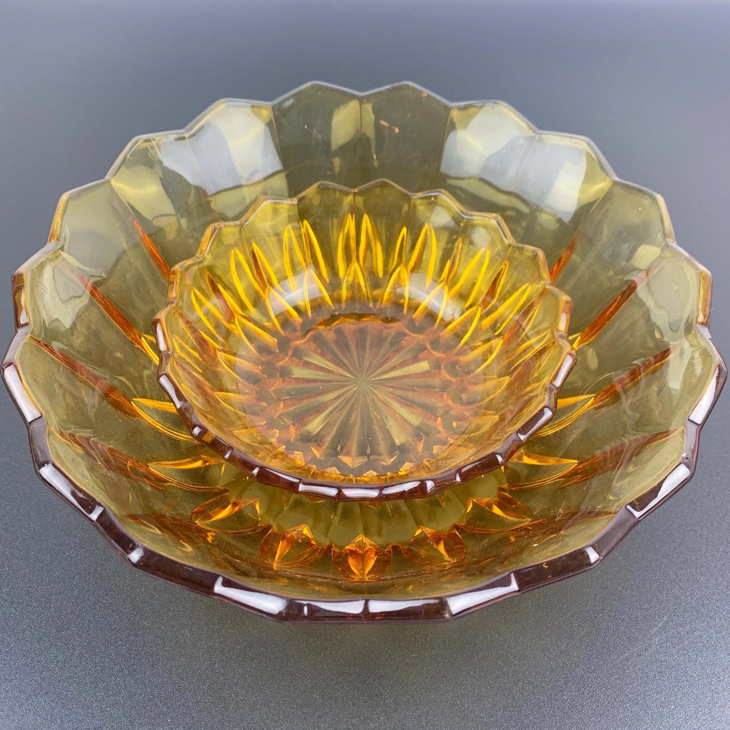 Davidson Art Deco Amber Glass Bowl Set