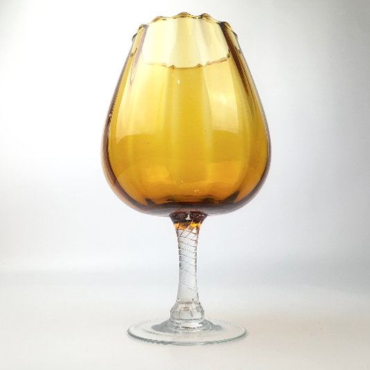 Oversize amber brandy balloon art glass for bar display