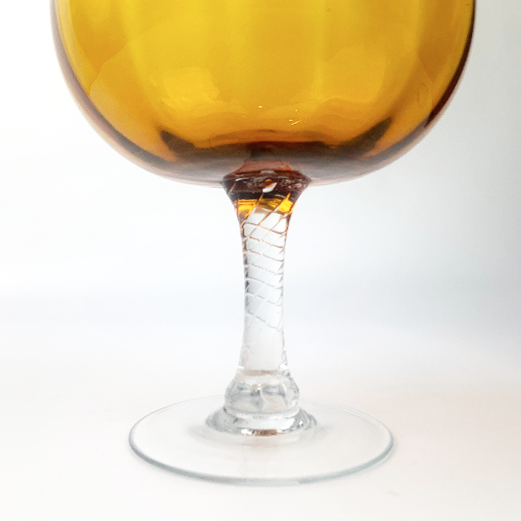 Oversize amber brandy balloon art glass with spiral stem