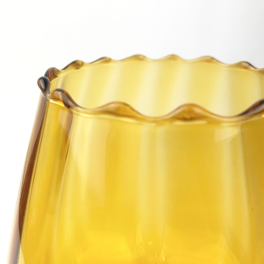 Oversize amber brandy balloon art glass with ruffled rim