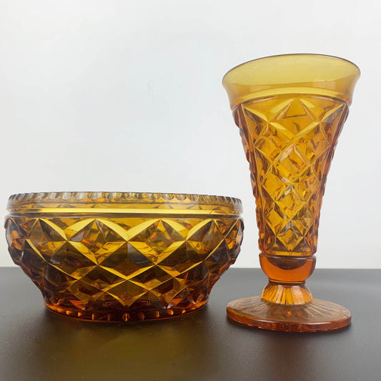 Crown Glass Art Deco Amber Glass Decor Set