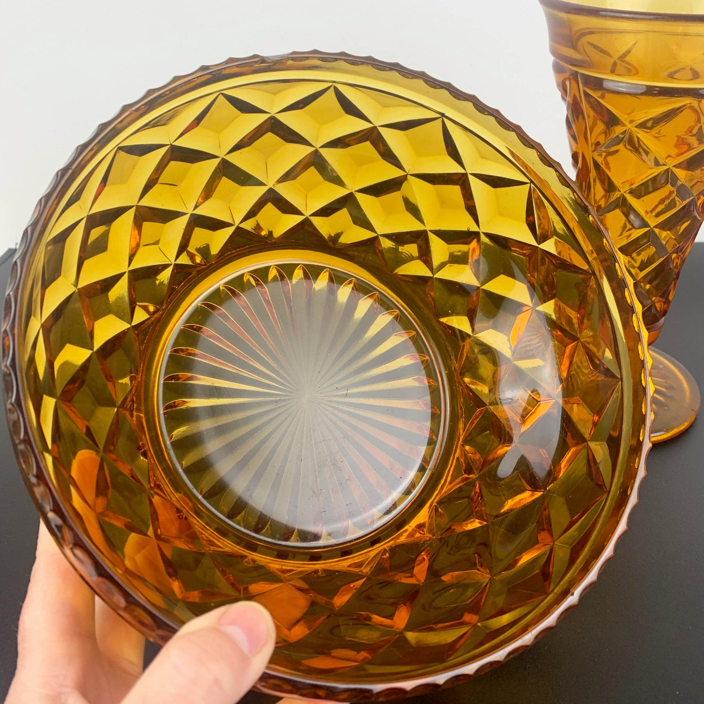 Crown Glass Art Deco Amber Glass Decor Set