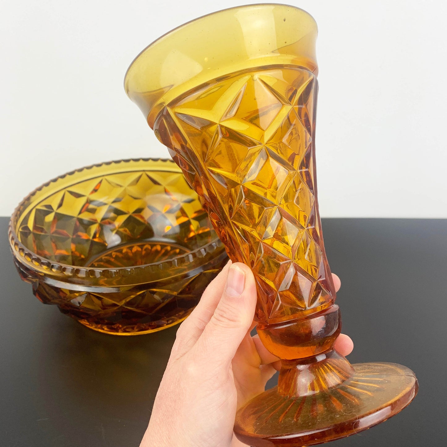 Crown Glass Art Deco Amber Glass Decor Set