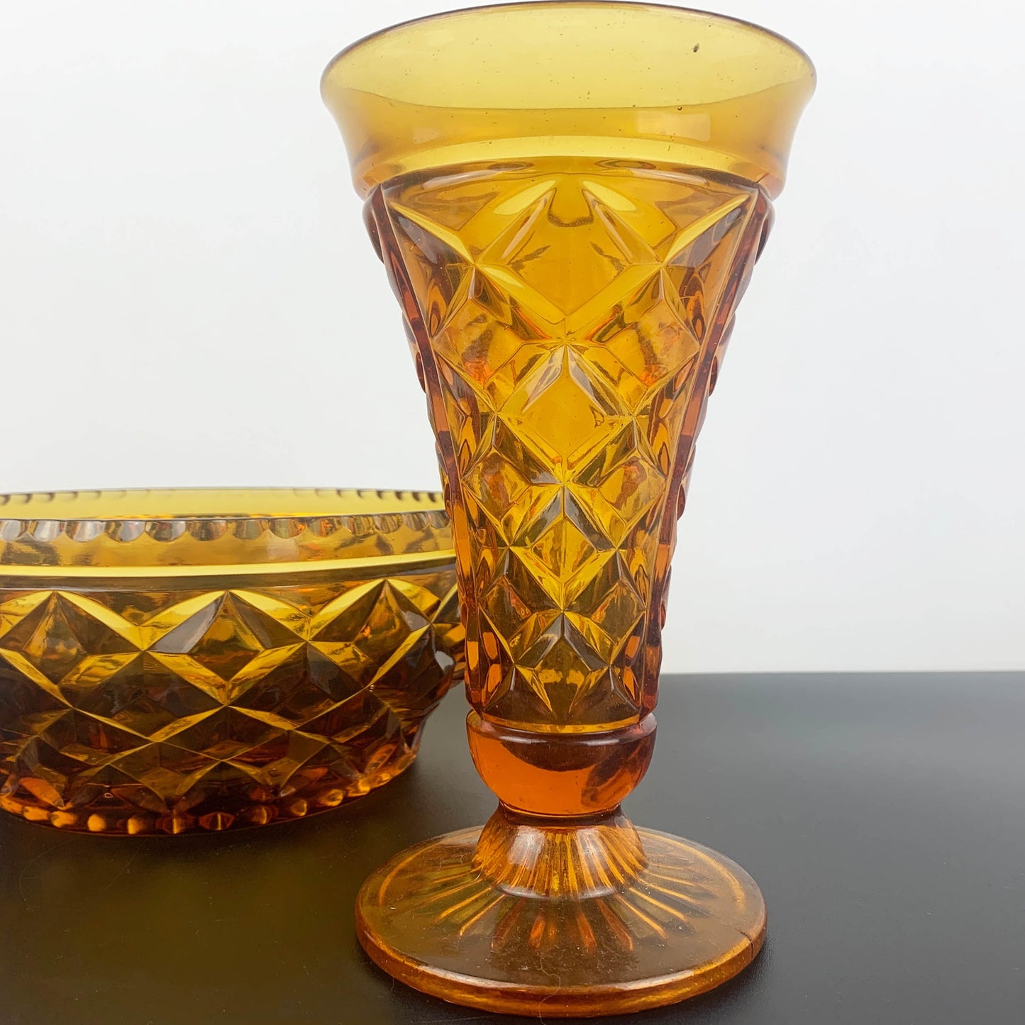 Crown Glass Art Deco Amber Glass Decor Set