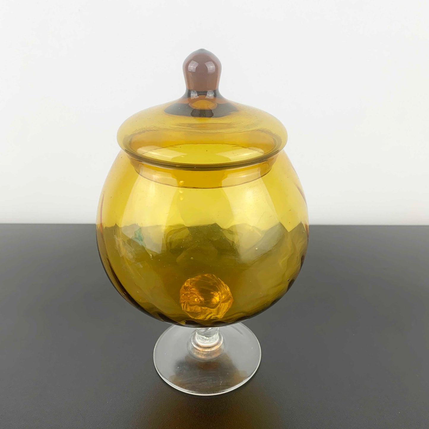 Empoli Lidded Amber Glass Candy Jar