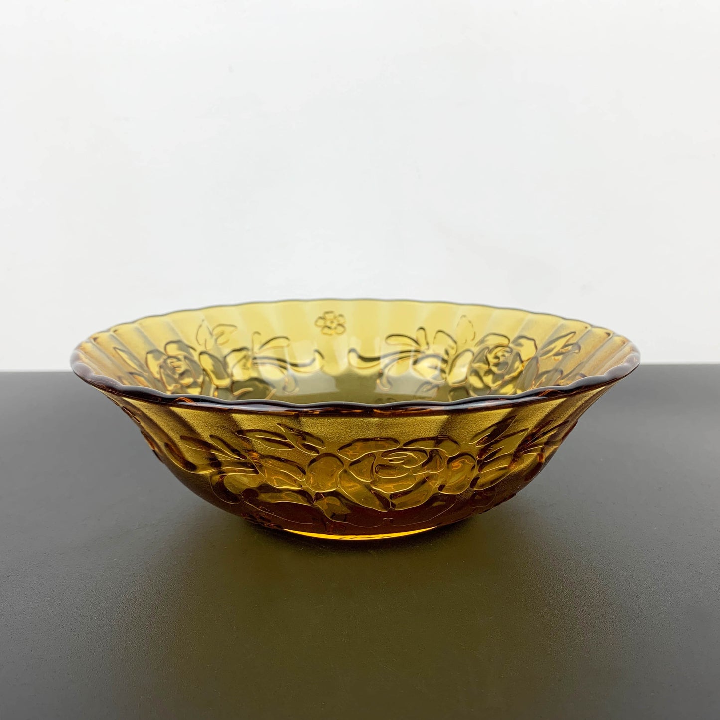 Amber Glass Rose Serving Bowl