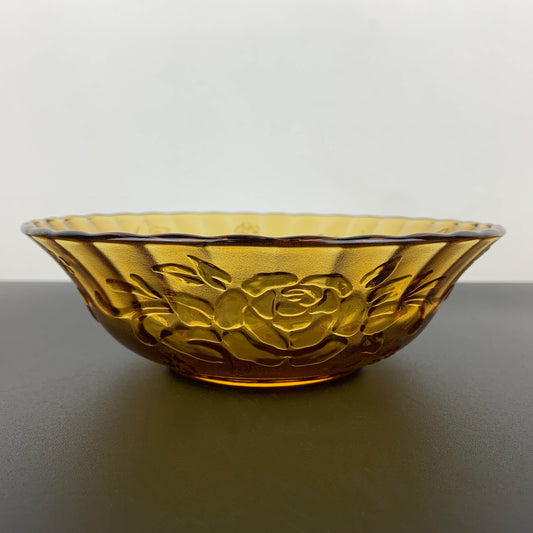 Amber Glass Rose Serving Bowl