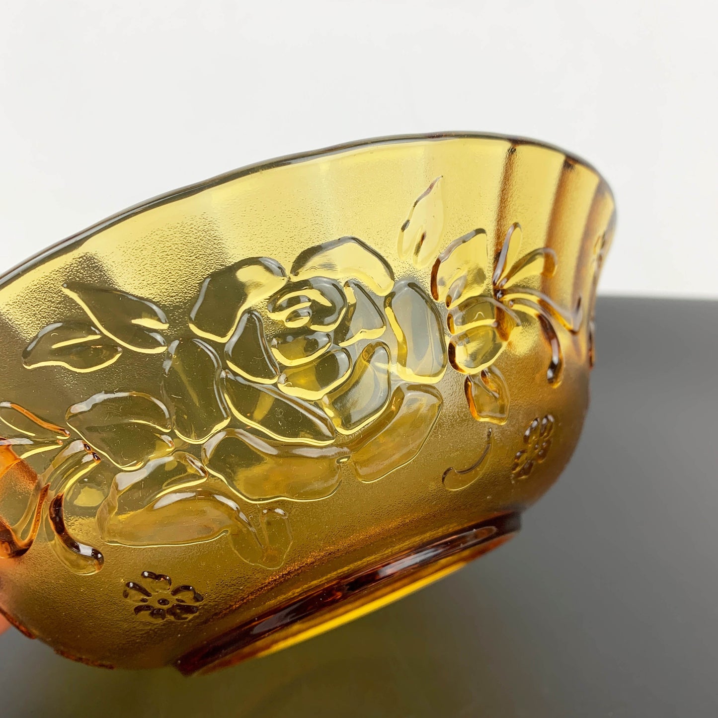 Amber Glass Rose Serving Bowl