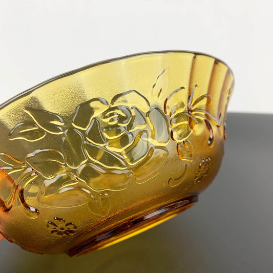 Amber Glass Rose Serving Bowl