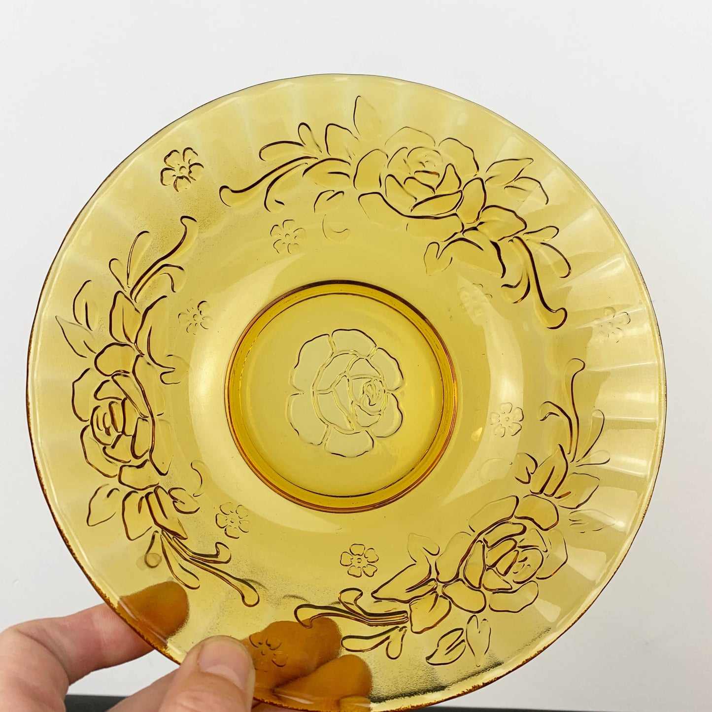 Amber Glass Rose Serving Bowl