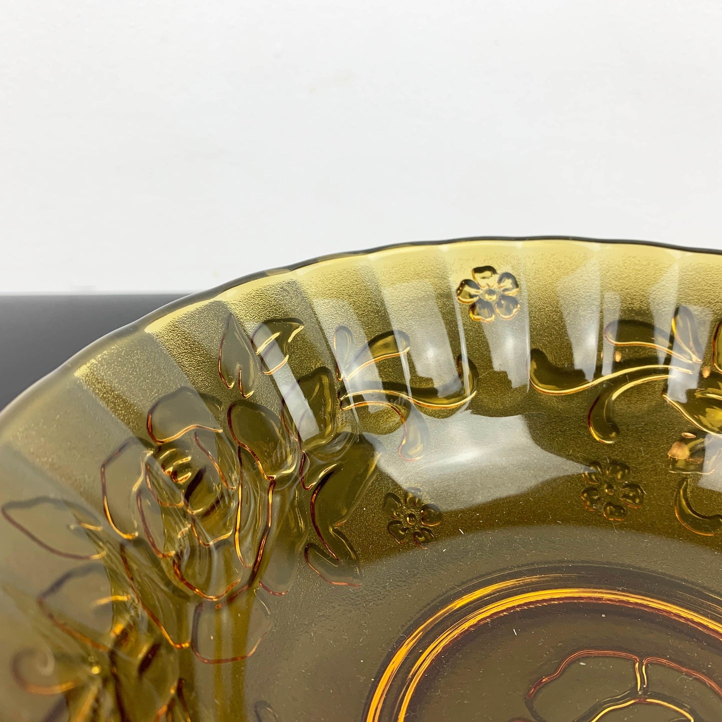 Amber Glass Rose Serving Bowl