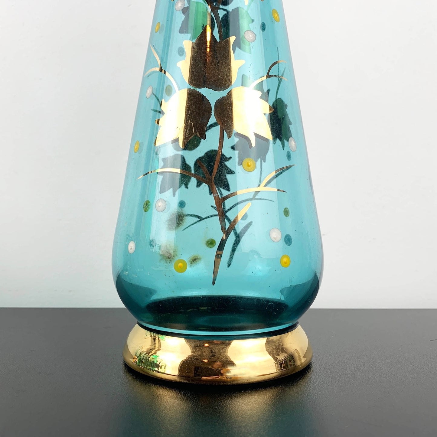 Amida Czechoslovakia Aqua and Gold Decanter Set