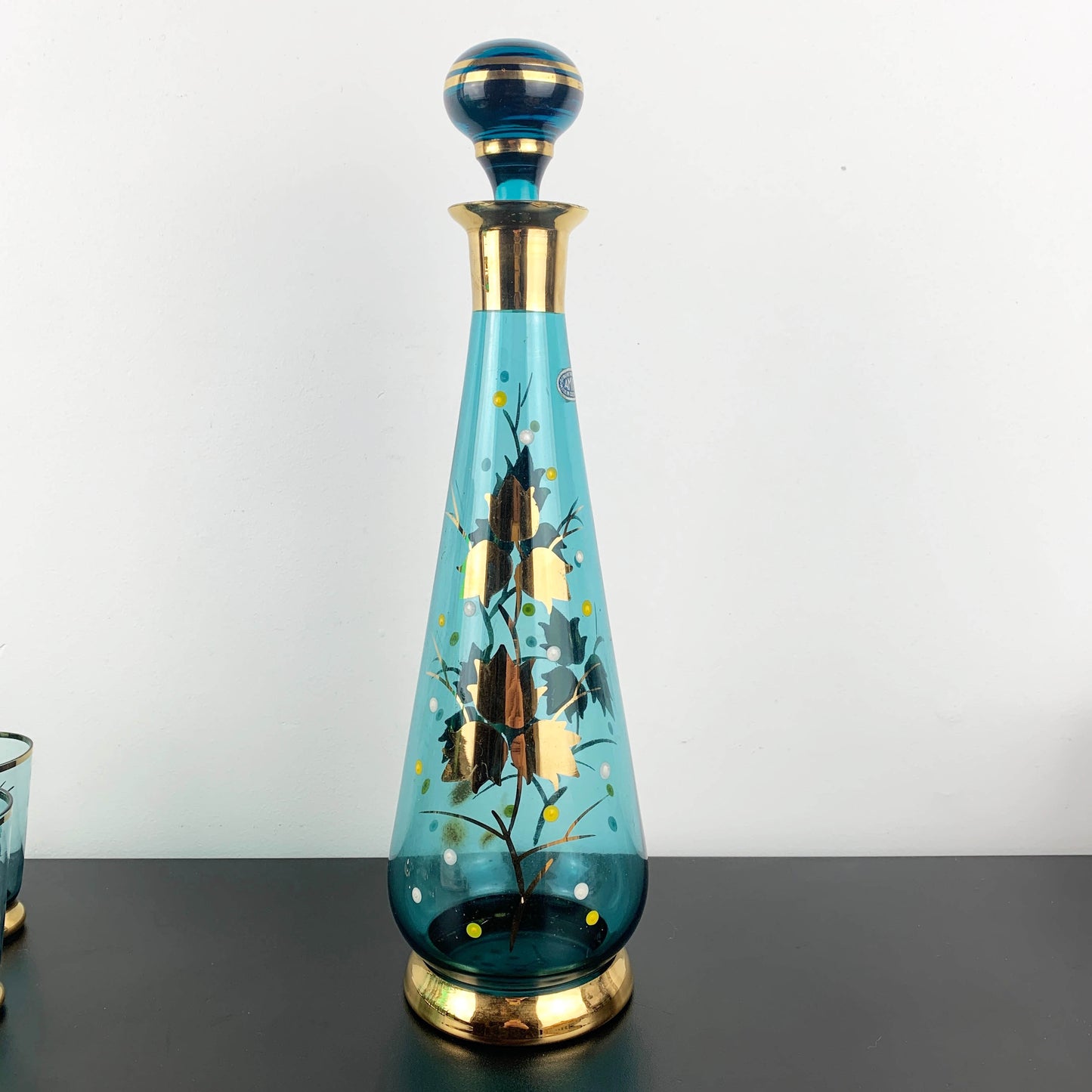 Amida Czechoslovakia Aqua and Gold Decanter Set