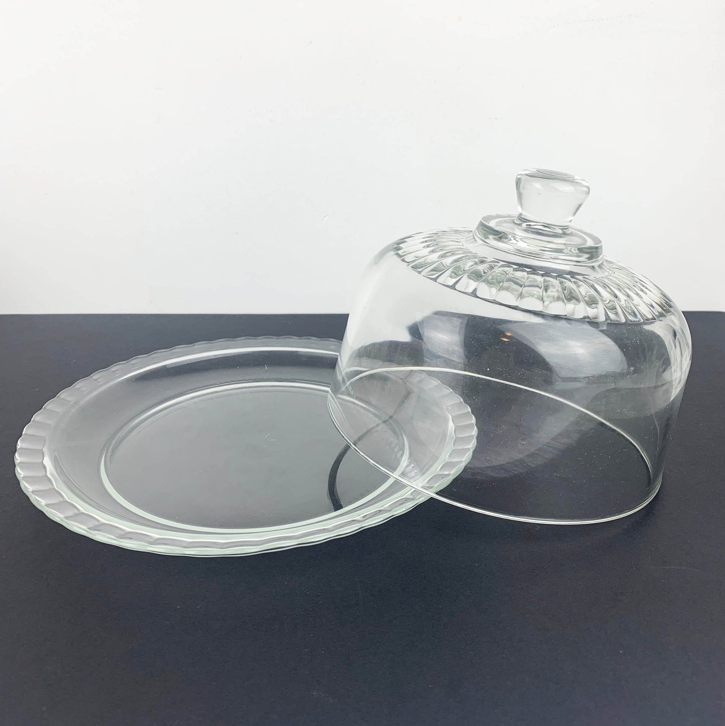 Arcoroc France 2 piece cheese and sweets plate with dome lid to the side