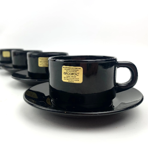 Arcoroc France black espresso cup and saucer set