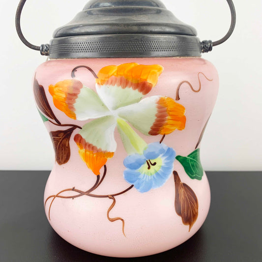 Austrian Antique Pink Satin Glass Biscuit Barrel