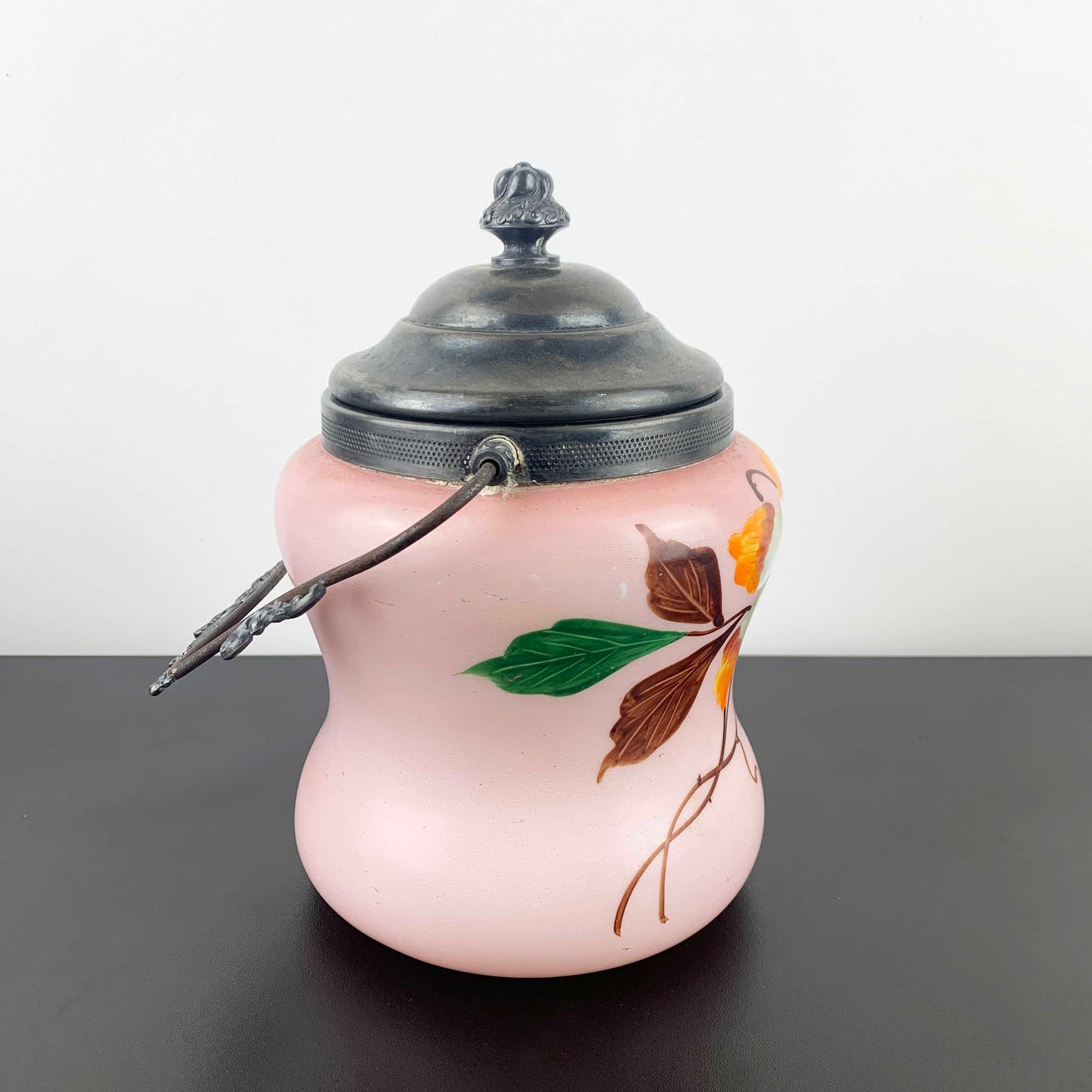 Austrian Antique Pink Satin Glass Biscuit Barrel