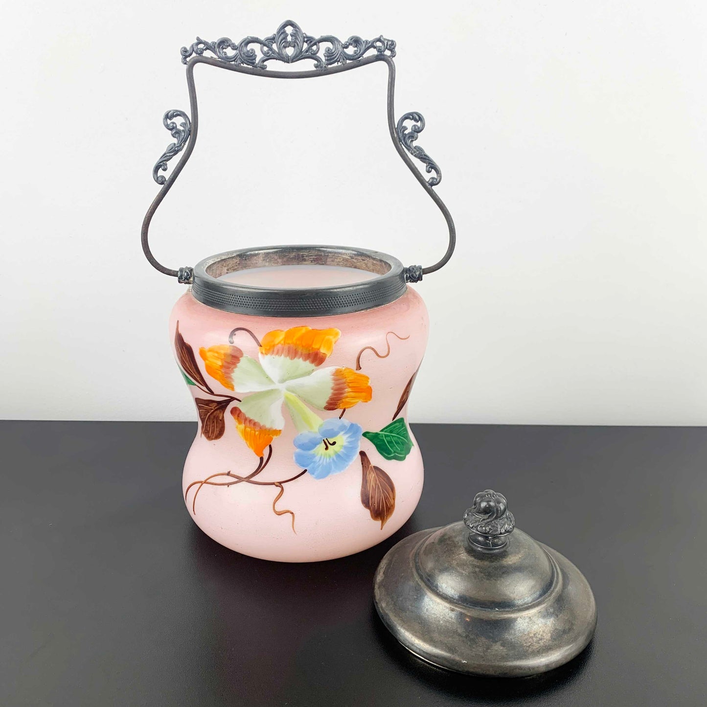 Austrian Antique Pink Satin Glass Biscuit Barrel